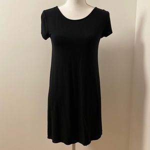 Black Ribbed T-Shirt Dress-XS